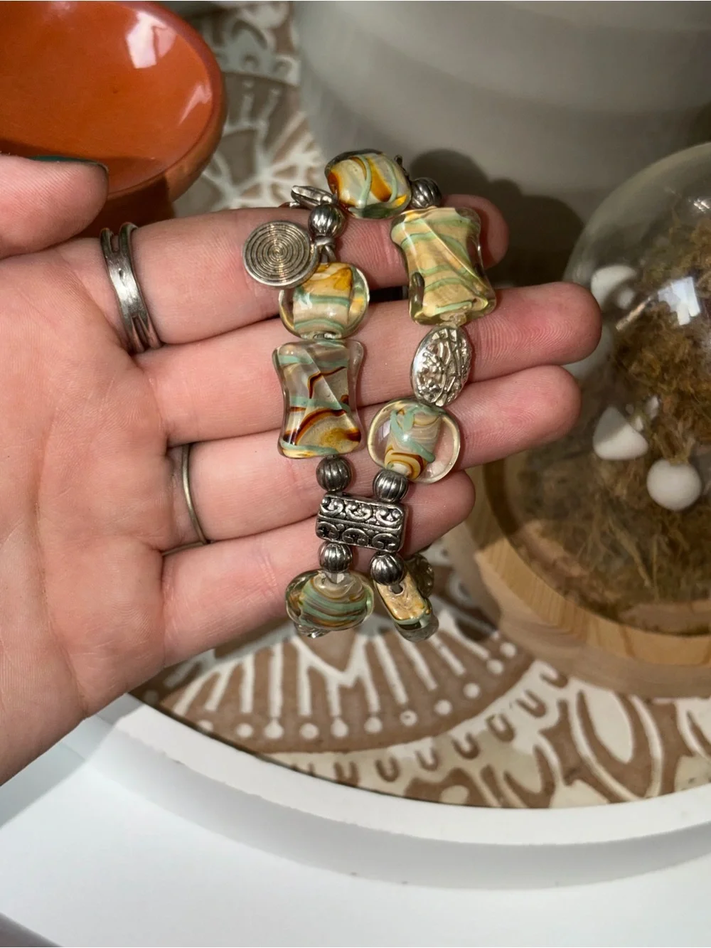 Vintage Geneva Beaded Interchangeable Watch – Boho Glass Bead Charm Bracelet